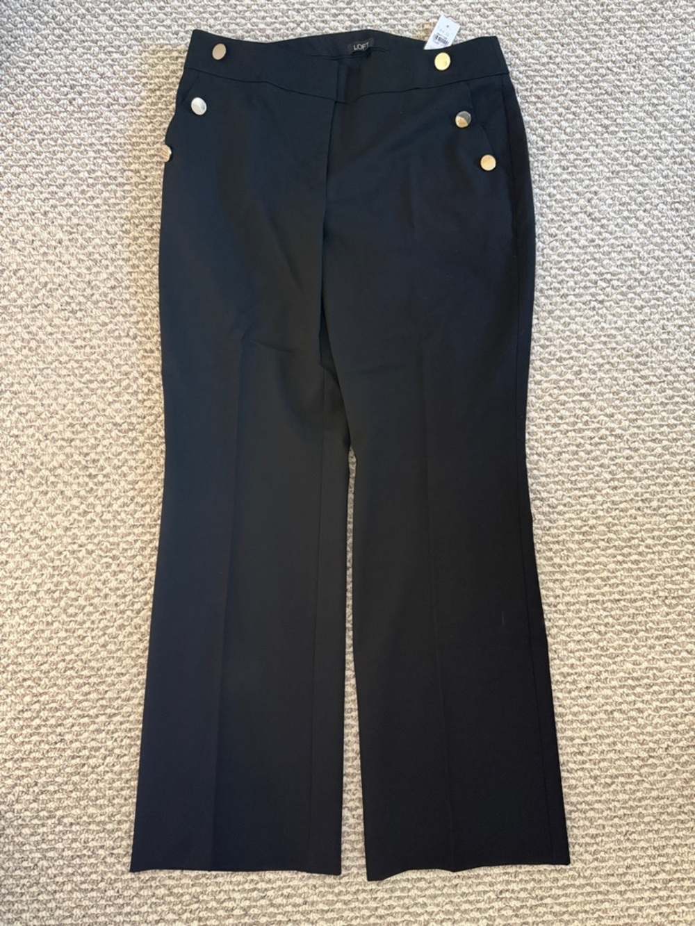 LOFT Black Wide-Leg Pants with Gold Buttons
